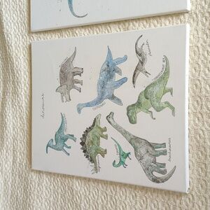 Hand painted splatter art dinosaur canvas set